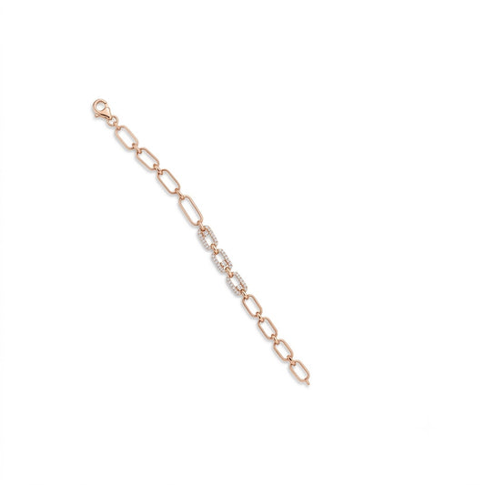 Modern Rose Gold Link Bracelet with Lab-Grown Diamonds