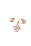 Rose Gold Diamond Square Pendant & Earring Set – Elegant Geometric Jewelry for Women