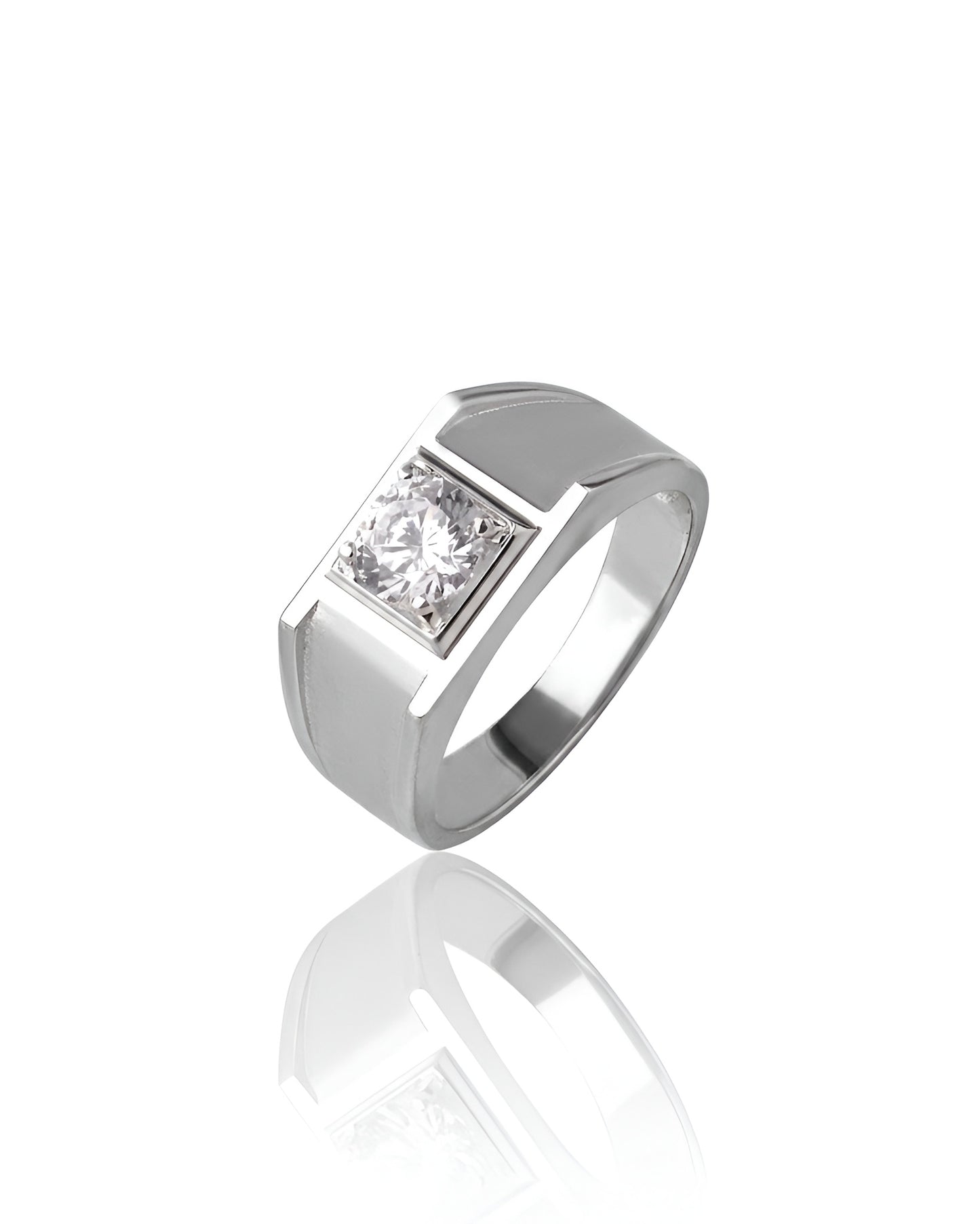 Solid 925 Sterling Silver Men’s Ring Brilliant Round Cut Moissanite Diamond Band