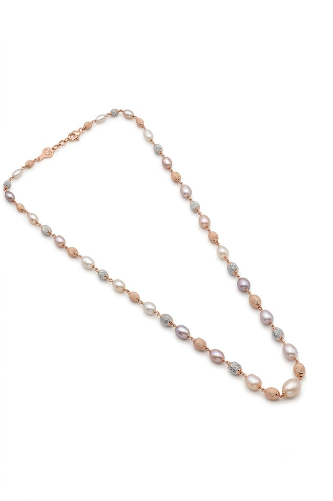 Rose Gold Freshwater Pearl Necklace with Textured Beads