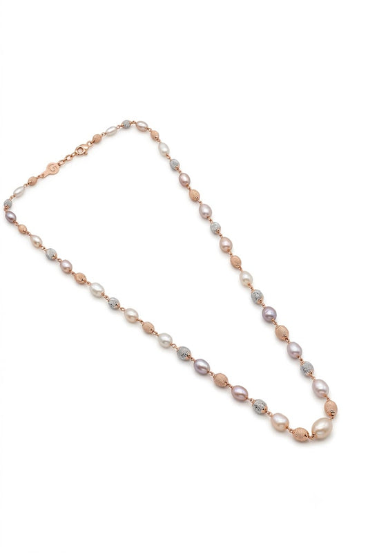 Rose Gold Freshwater Pearl Necklace with Textured Beads