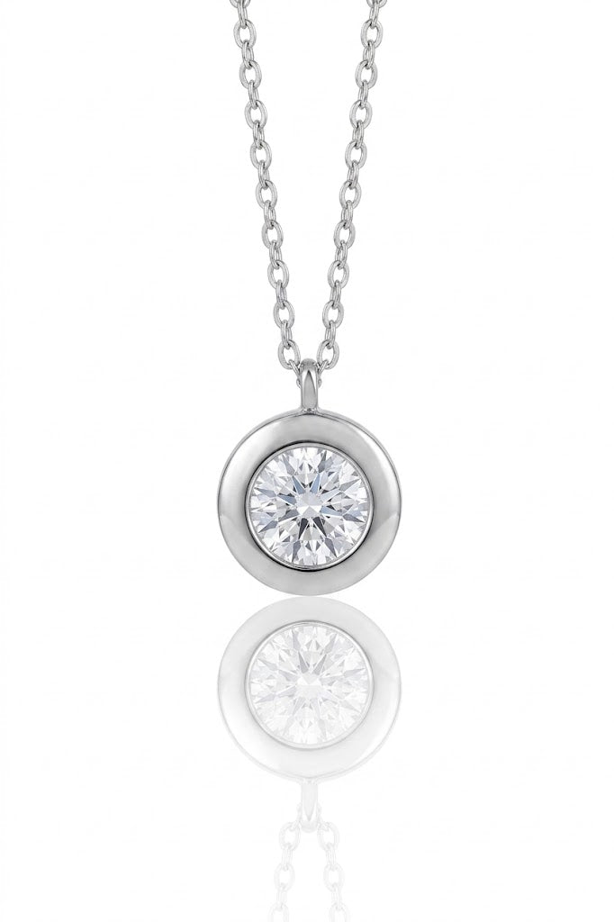 Silver American Diamond Solitaire Pendant Necklace Women’s Jewelry Gift