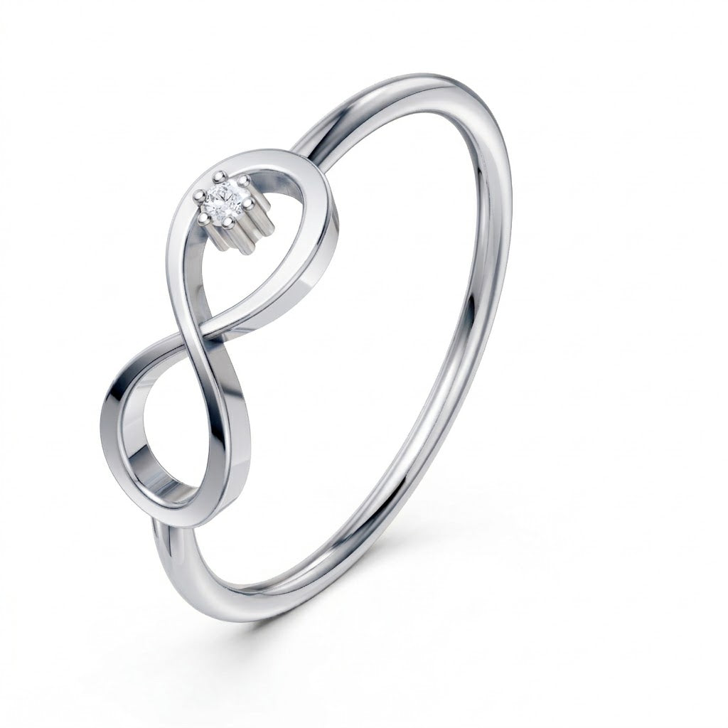 Dainty Moissanite Infinity Ring 9KT Yellow Gold Minimalist Promise Band Gift