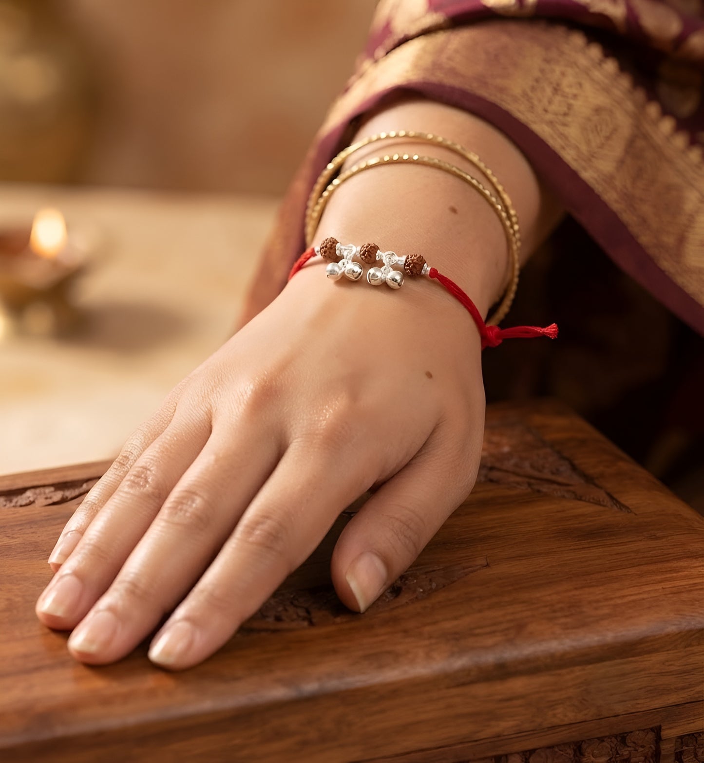 Elegant Rudraksha Silver Ghungroo Rakhi for Sister-in-Law