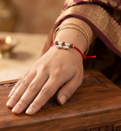 Elegant Rudraksha Silver Ghungroo Rakhi for Sister-in-Law