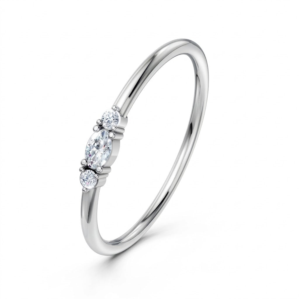 Marquise & Round Diamond Three-Stone Ring in 14K Yellow Gold