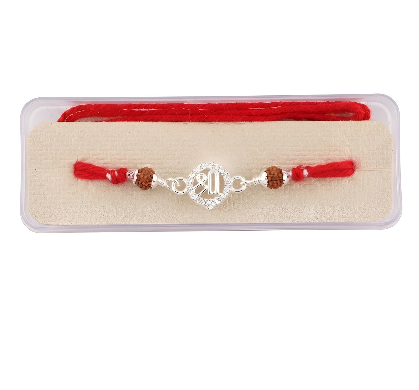 Elegant Shree Broach Silver Rudraksha Rakhi for Brother