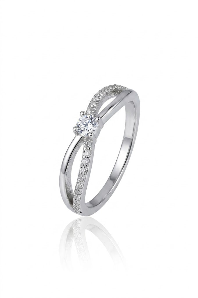 925 Sterling Silver Women Ring American Diamond Split Shank Wedding Engagement Band
