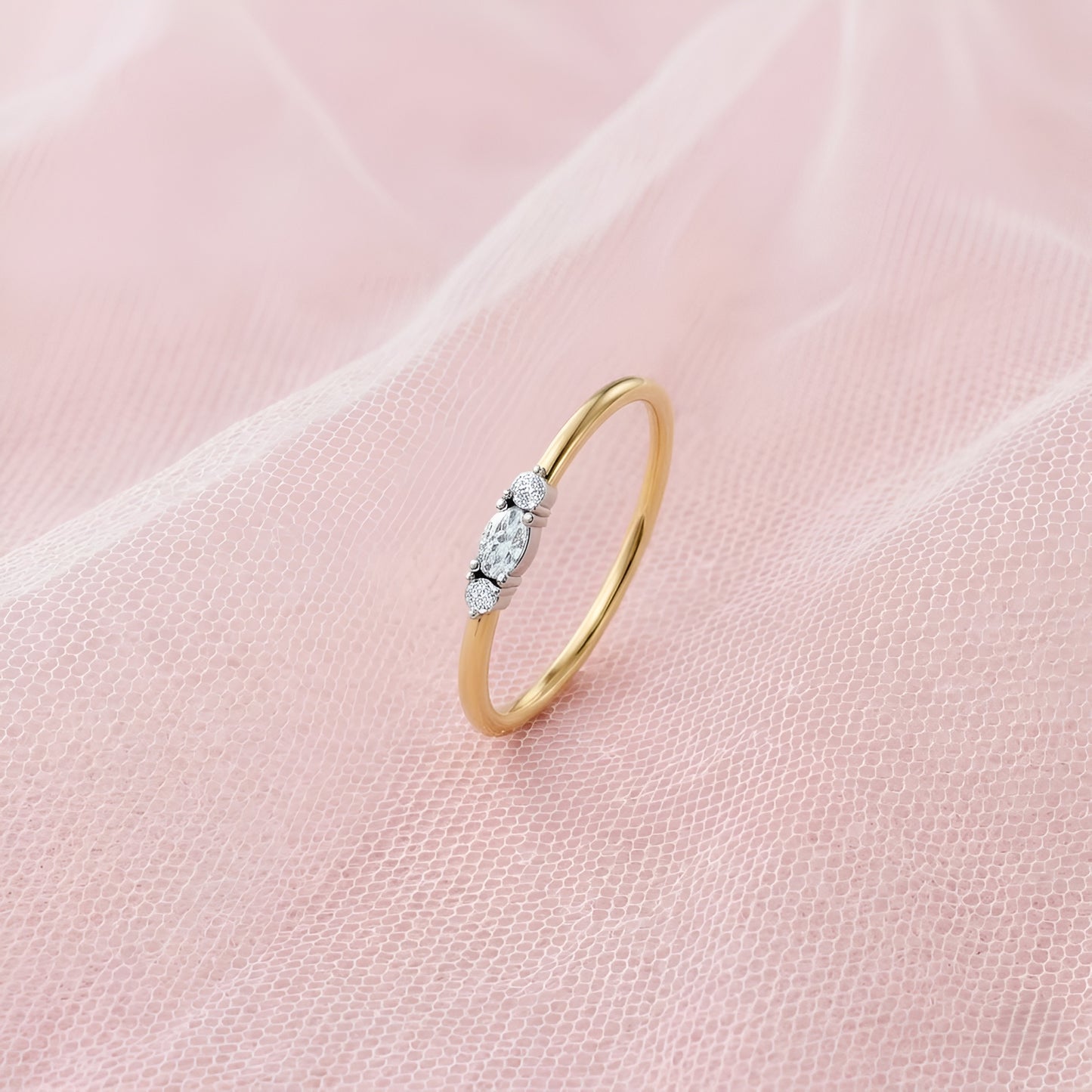 Marquise & Round Diamond Three-Stone Ring in 14K Yellow Gold