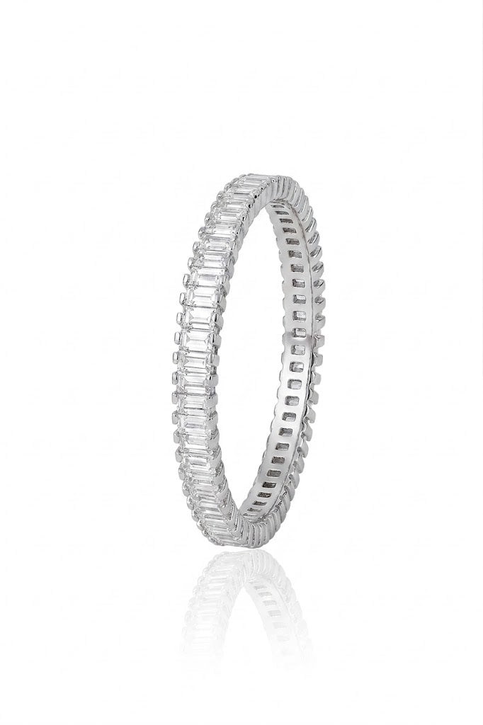 925 Sterling Silver Ring Women American Diamond Baguette Eternity Band