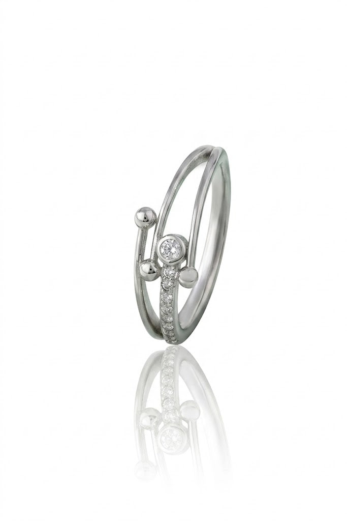 925 Sterling Silver Bypass Ring American Diamond Round CZ Band Women Jewelry