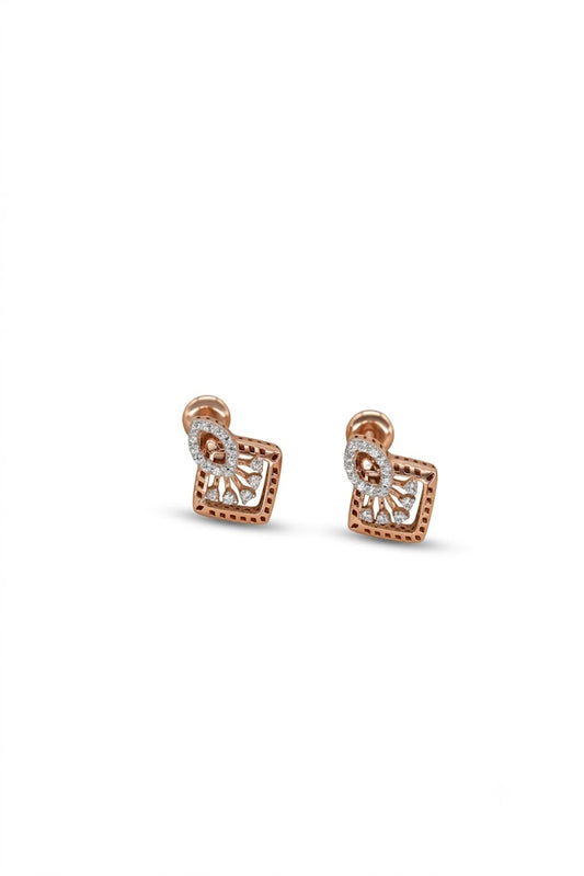 Exquisite Rose Gold Square Earrings with Intricate Diamond Accents