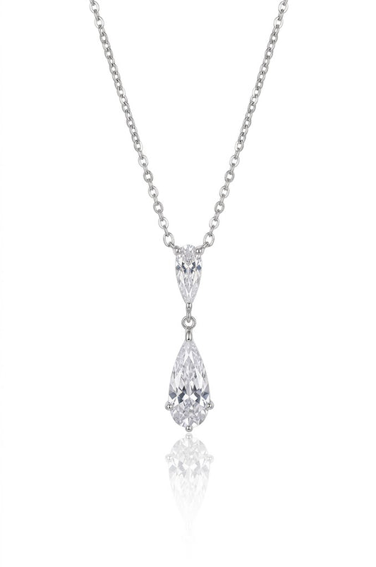 American Diamond Double Pear Drop Silver Chain Pendant
