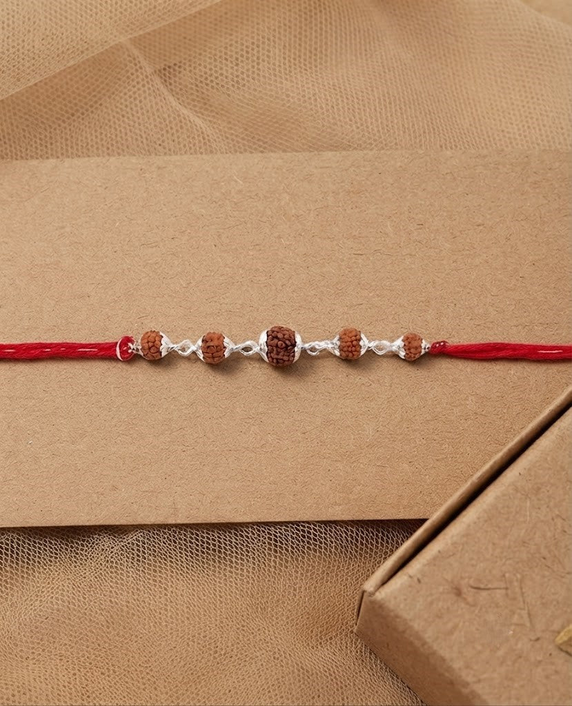 Traditional Rudraksha Silver Bead Spiritual Rakhi for Brother