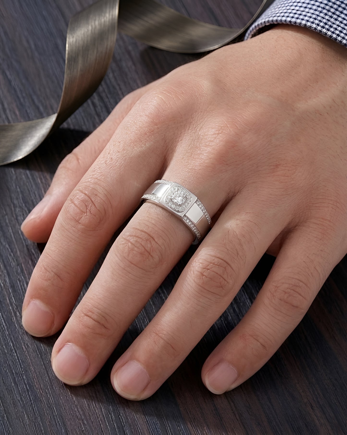 Moissanite Diamond Men's Ring 925 Sterling Silver Square Halo Band Solid Gift