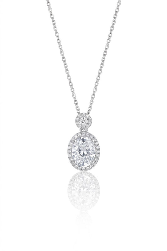 925 Sterling Silver American Diamond Pendant Chain Women’s Oval Halo Solitaire