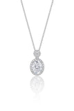 Silver Oval Halo American Diamond Pendant with Chain
