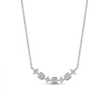92.5 Sterling Silver Station Necklace with Square Cut Clear Stones Minimalist Chain