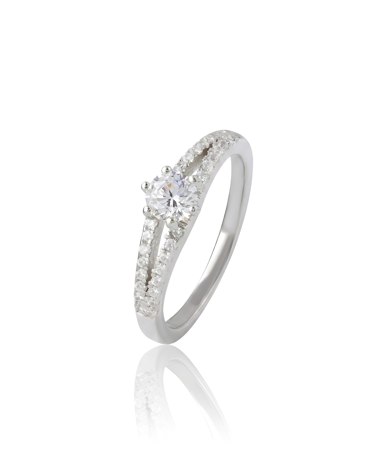 925 Sterling Silver Split Shank Solitaire Ring Hallmark American Diamond