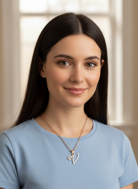 V Initial Alphabet Diamond Pendant - Diamond Jewellery