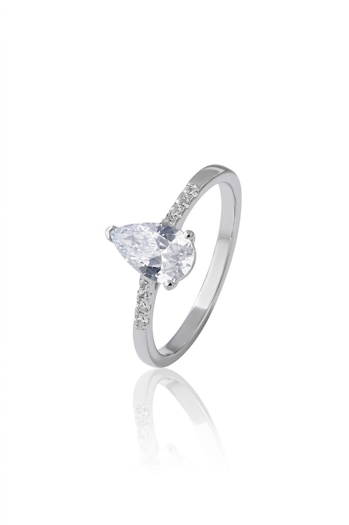 925 Sterling Silver Ring Women American Diamond Pear Cut Engagement Wedding Band