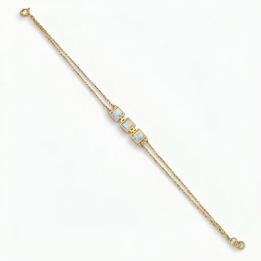 Stylish Gold Bracelet with Square Crystal Stones – Minimalist Double Chain Design