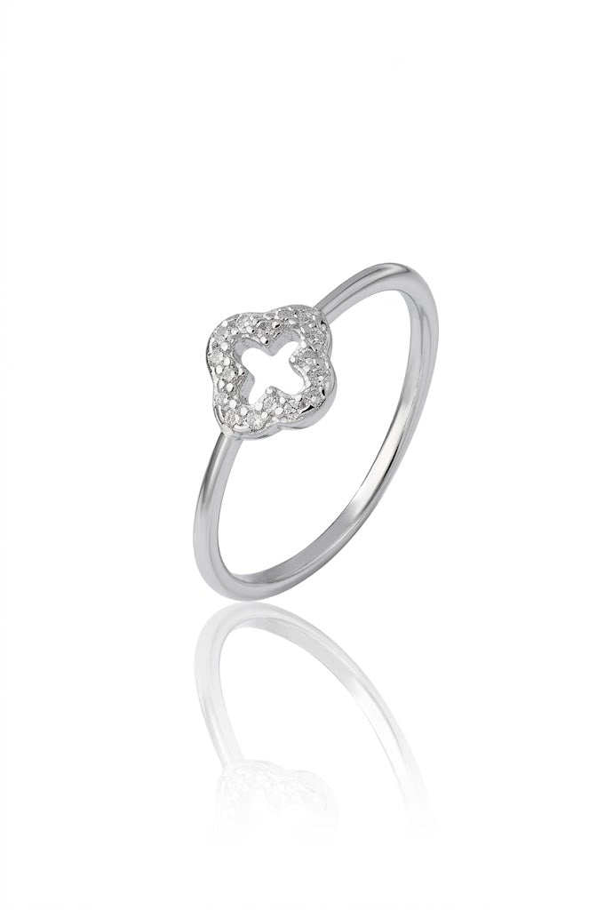 925 Sterling Silver Ring for Women American Diamond Clover Flower Band Gift Boxed