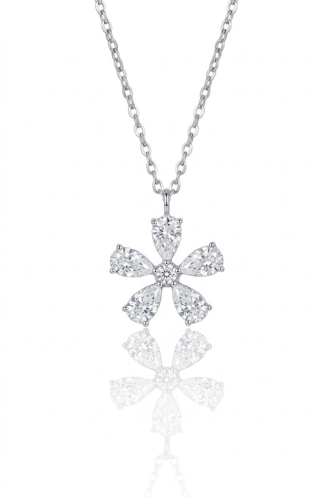 925 Sterling Silver Flower Pendant Necklace American Diamond CZ Womens Chain Gift