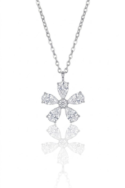 925 Sterling Silver Flower Pendant Necklace American Diamond CZ Womens Chain Gift