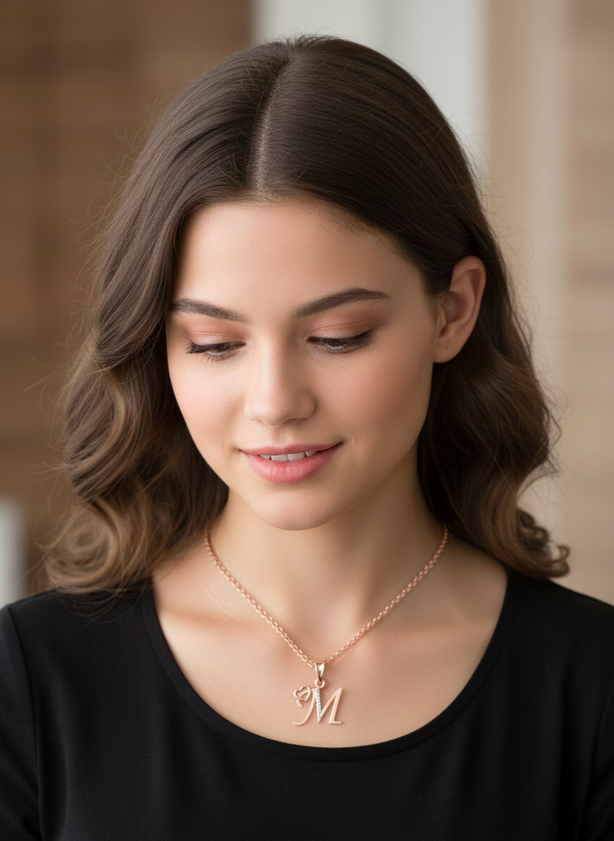 M Initial Alphabet Diamond Pendant - Diamond Jewellery