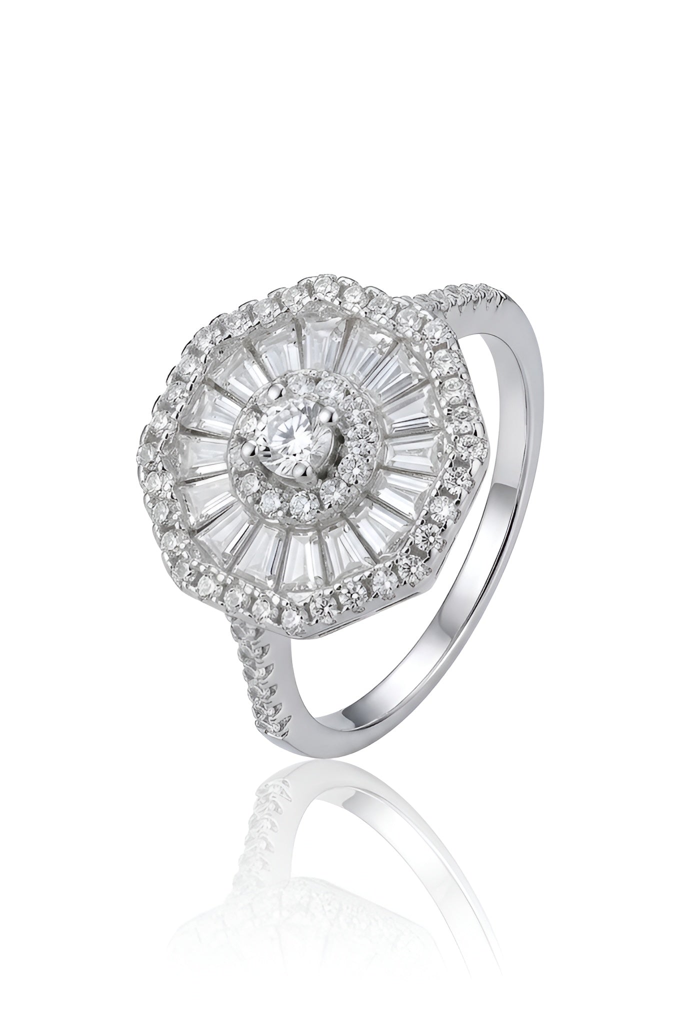 925 Sterling Silver Halo Ring for Women American Diamond Art Deco Wedding Band