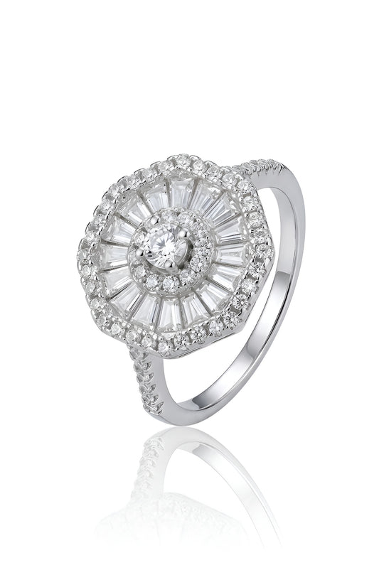 925 Sterling Silver Halo Ring for Women American Diamond Art Deco Wedding Band