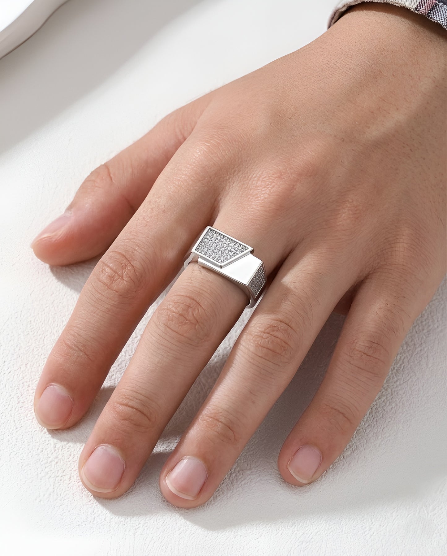 925 Sterling Silver Men's Ring Moissanite Diamond Geometric Signet Band Luxury