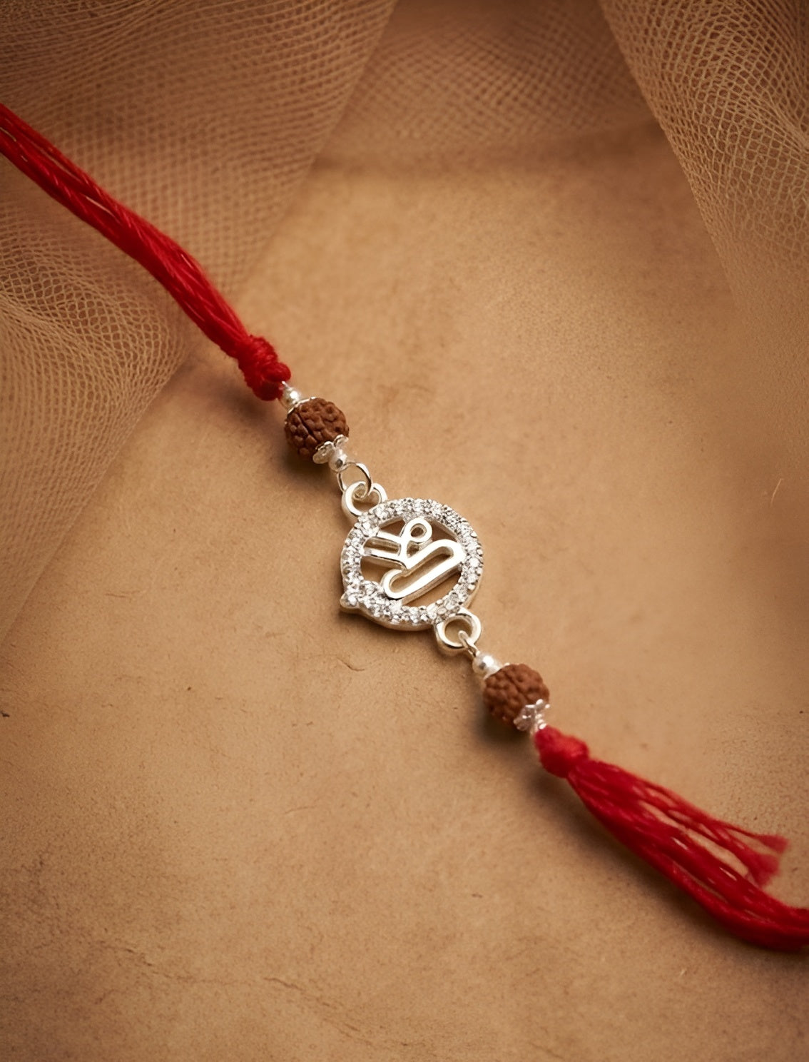 Elegant Shree Broach Silver Rudraksha Rakhi for Brother