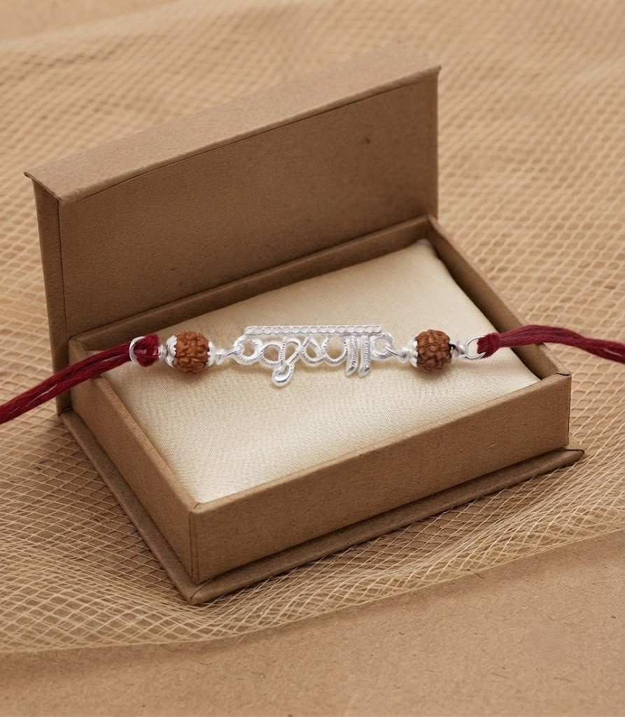 Krishna Silver Rakhi with Traditional Rudraksha Beads