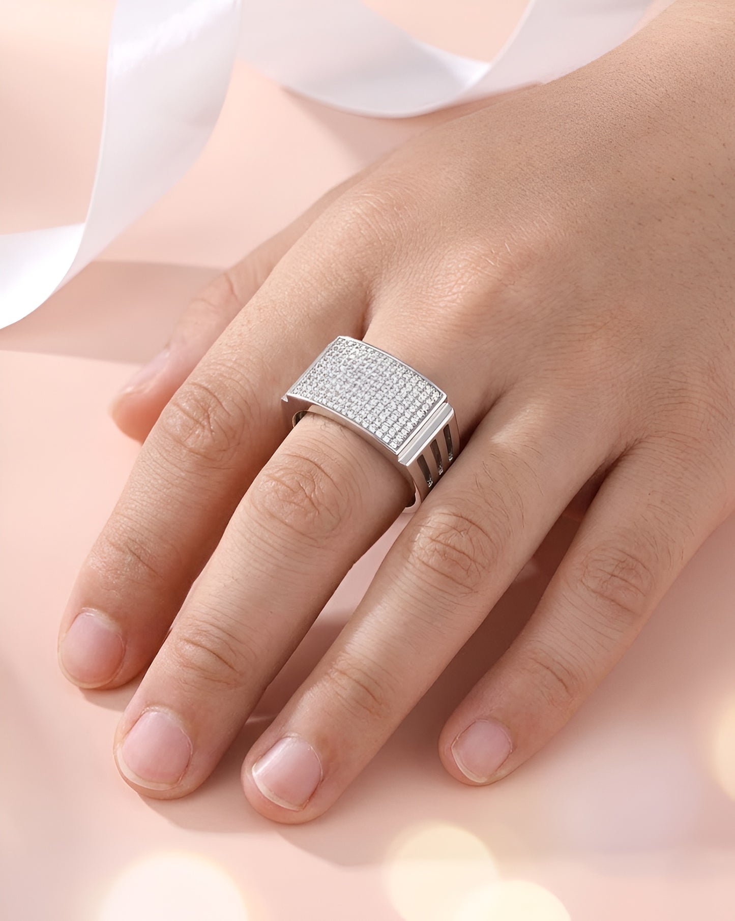 Men's Moissanite Diamond Ring 925 Sterling Silver Rectangular Signet Band