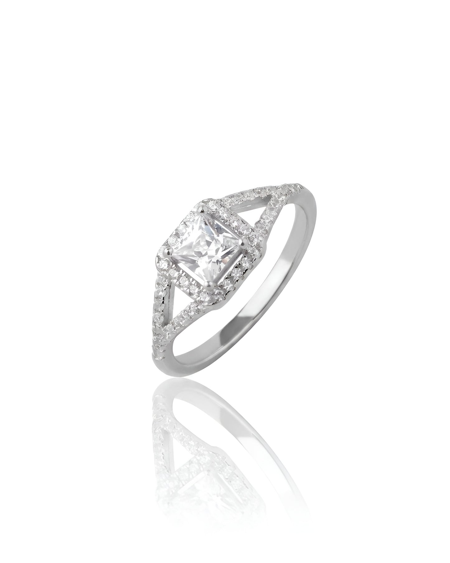 925 Sterling Silver Princess Cut American Diamond Ring Women Wedding Band Size 5-27