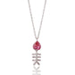 925 Sterling Silver Pink Heart Fishbone Necklace