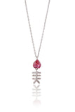 925 Sterling Silver Pink Heart Fishbone Necklace