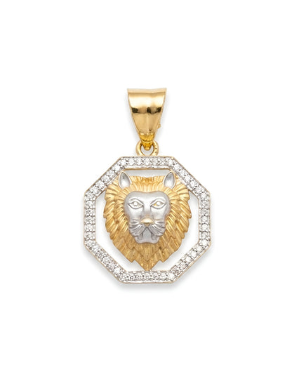 Mens 14K Gold Two Tone Lion Head Pendant