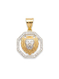 Mens 14K Gold Two Tone Lion Head Pendant