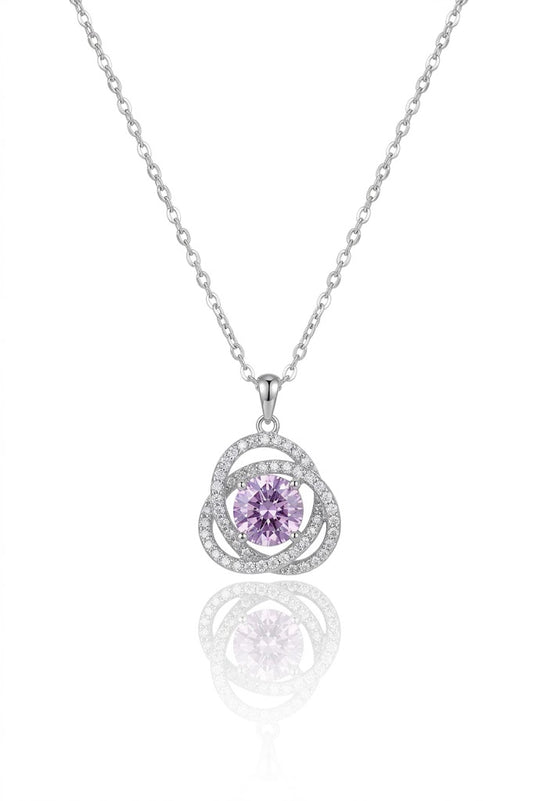 925 Sterling Silver Pink Stone Pendant Necklace American Diamond Women Gift Chain