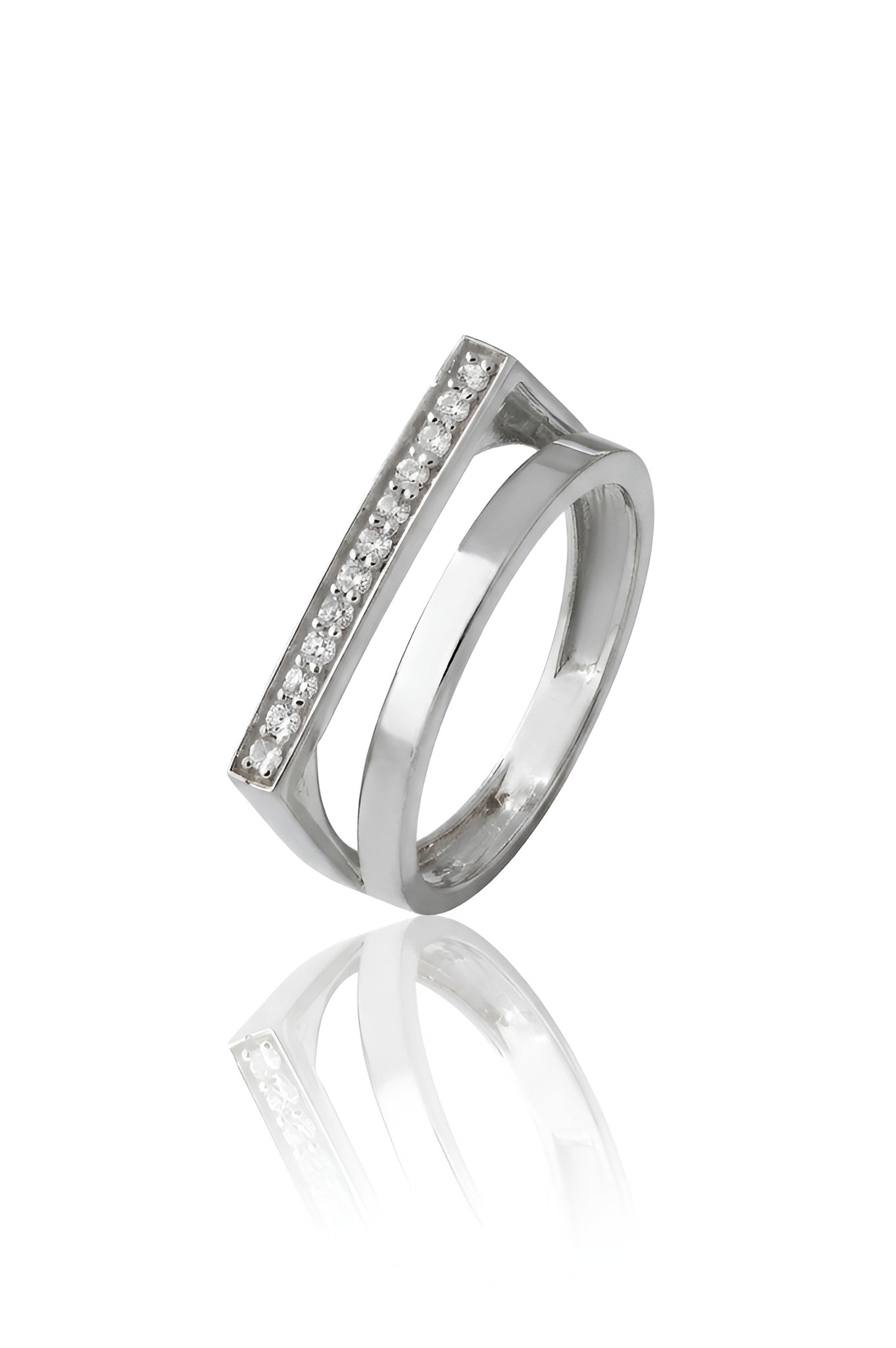 925 Sterling Silver Geometric Ring for Women American Diamond Double Band Jewelry