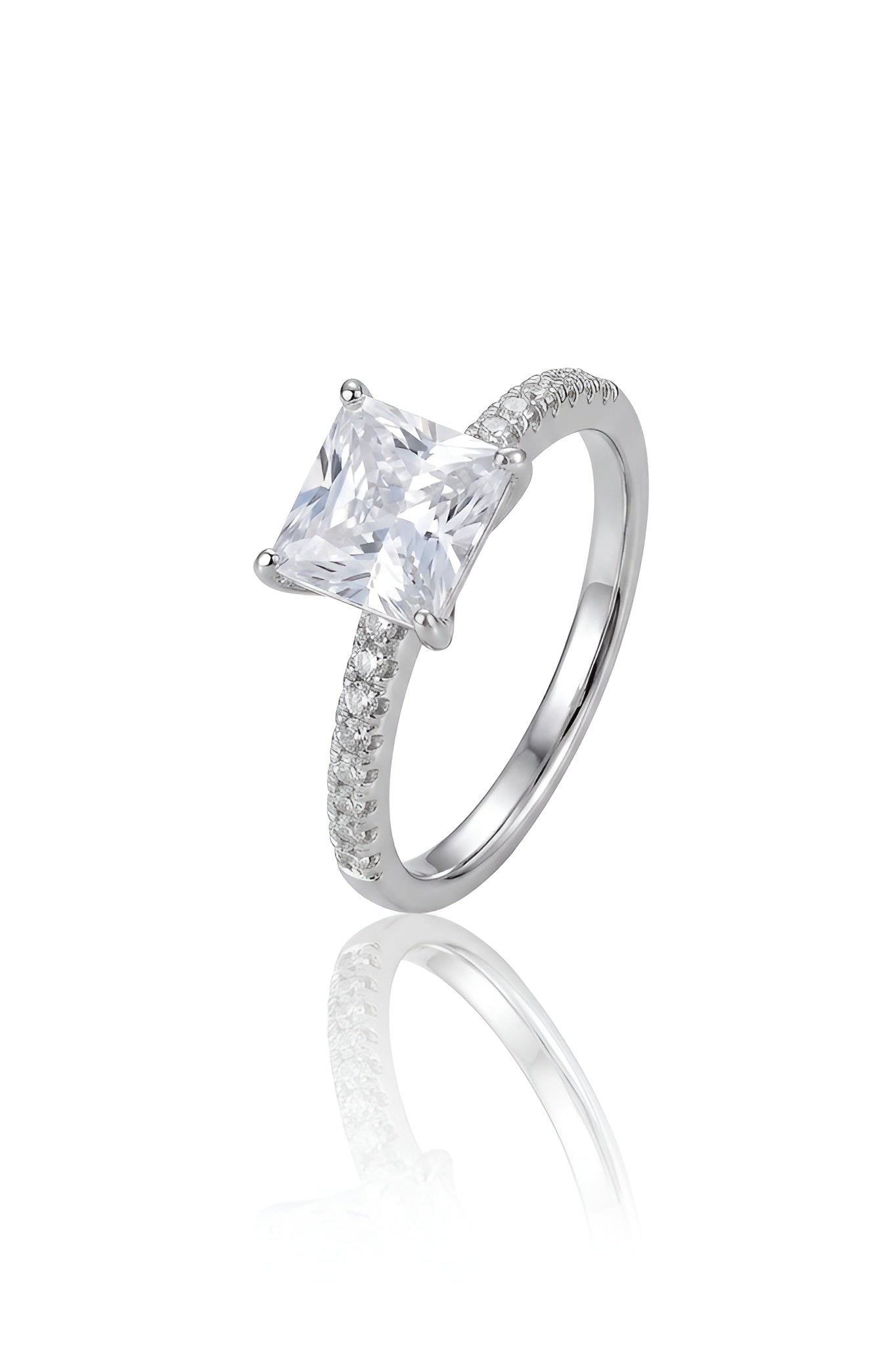 925 Sterling Silver Princess Cut American Diamond Ring - Women's Fine Jewelry