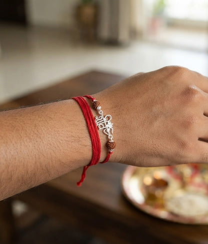 Elegant Silver Shiv Trishul & Rudraksha Rakhi for Brother | Festival Gift