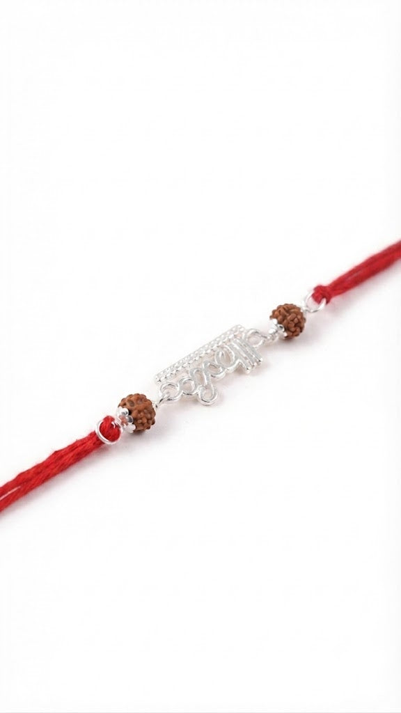 Krishna Silver Rakhi with Traditional Rudraksha Beads
