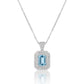 Blue Topaz Halo American Diamond Silver Chain Pendant