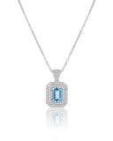 Blue Topaz Halo American Diamond Silver Chain Pendant