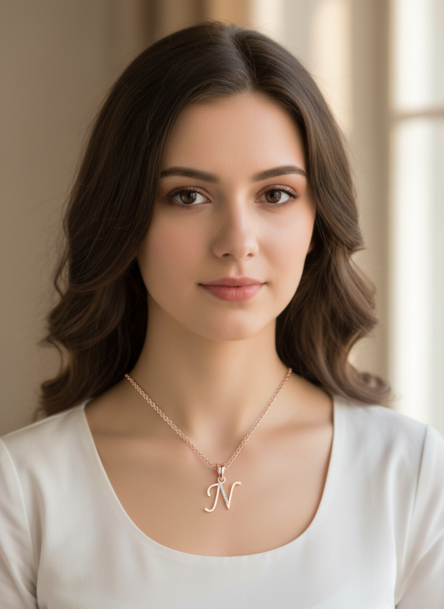 N Initial Alphabet Diamond Pendant - Diamond Jewellery