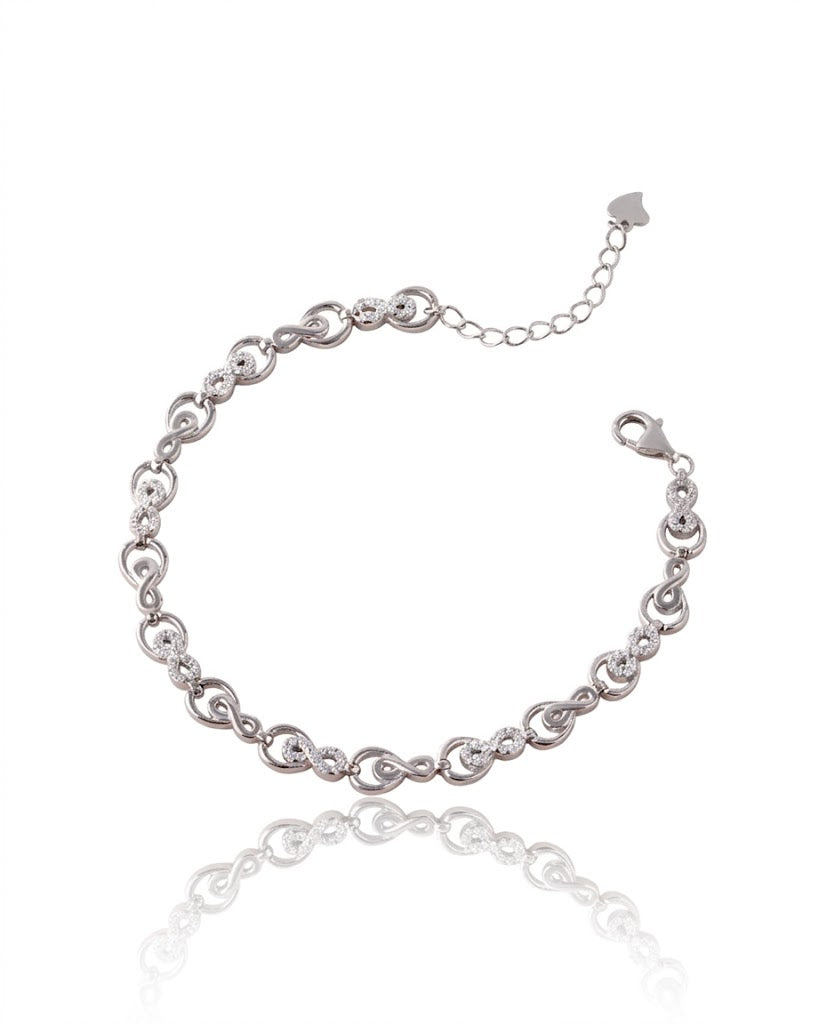 Silver Infinity Link Bracelet Women American Diamond Adjustable Gift
